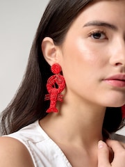 Aela Red Beaded Lobster Drop Earrings - Image 1 of 3