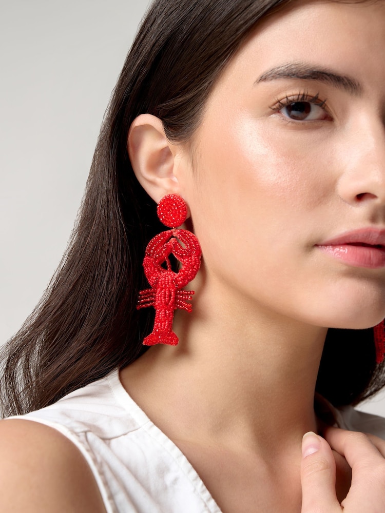 Aela Red Beaded Lobster Drop Earrings - Image 1 of 3