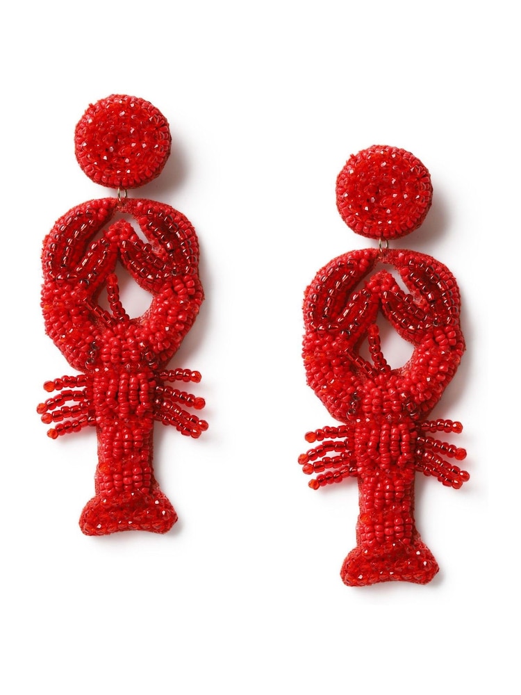 Aela Red Beaded Lobster Drop Earrings - Image 2 of 3