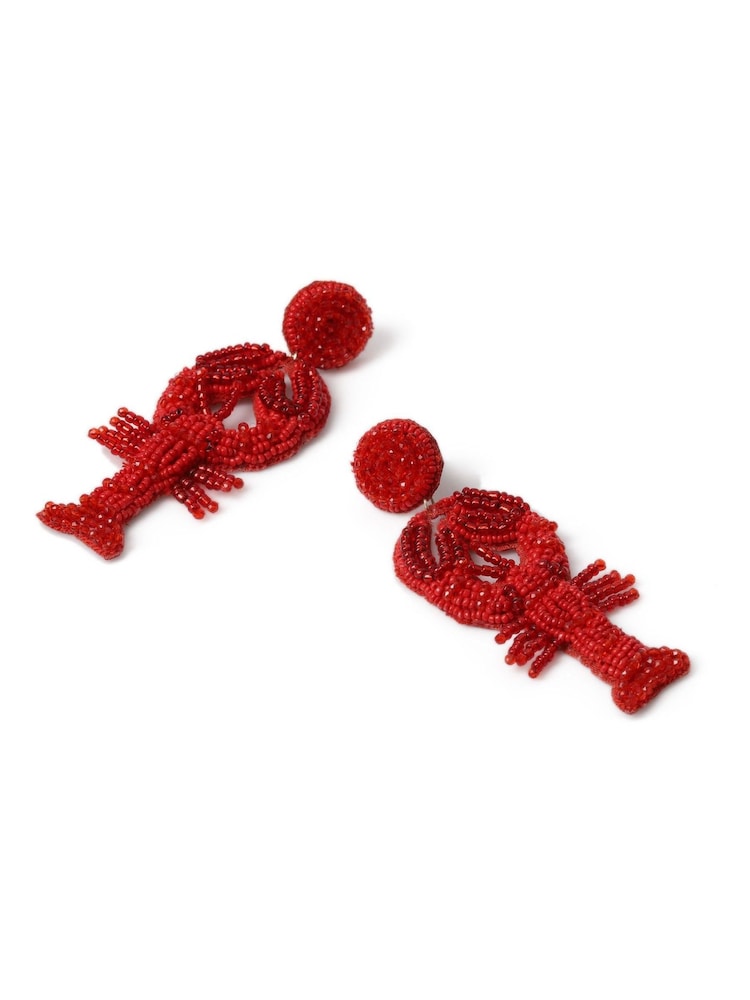 Aela Red Beaded Lobster Drop Earrings - Image 3 of 3