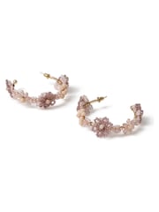 Aela Pink Large Flower Beaded Hoop Earrings - Image 2 of 3