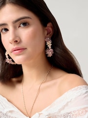 Aela Pink Large Flower Beaded Hoop Earrings - Image 3 of 3