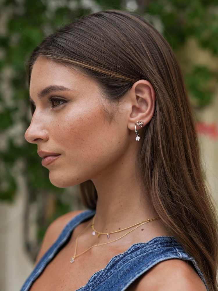 Estella Bartlett Silver Tone Flower Hoop Earrings - Image 3 of 3