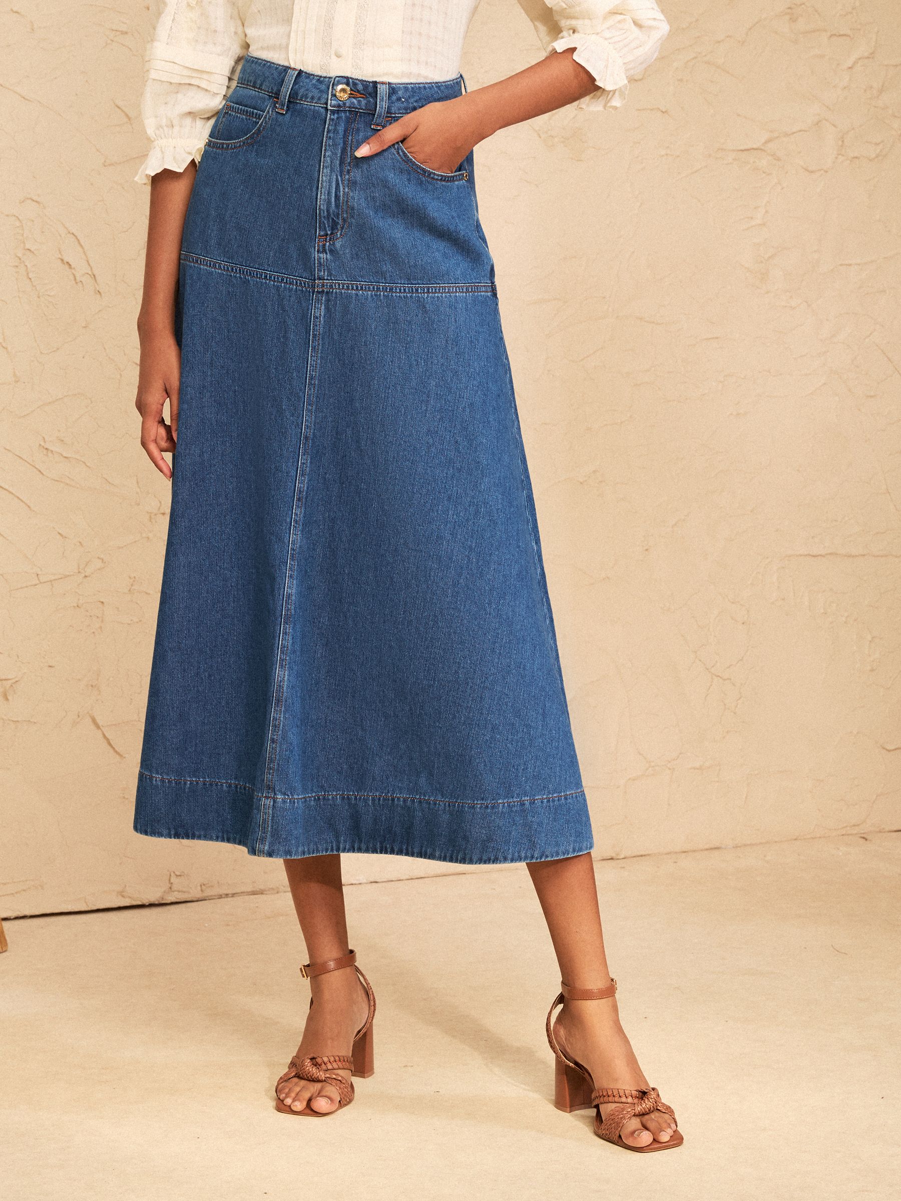 Buy Love & Roses Dark Rinse Drop Waist Denim Midi Skirt from Next USA