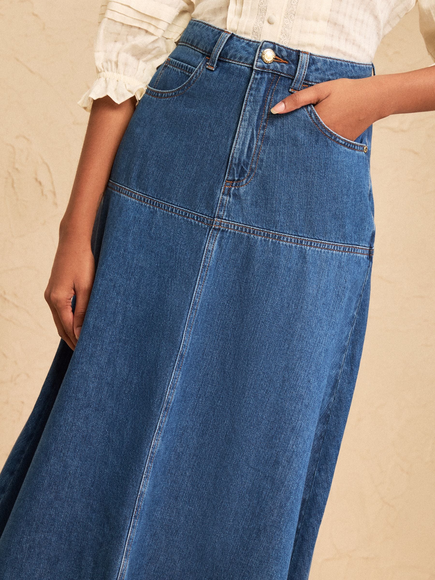 Buy Love & Roses Dark Rinse Drop Waist Denim Midi Skirt from Next USA