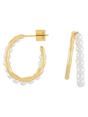 The Edit by Estella Bartlett Gold Tone Pearl and Molten Metal Double Illusion Hoop Earrings - Image 1 of 3
