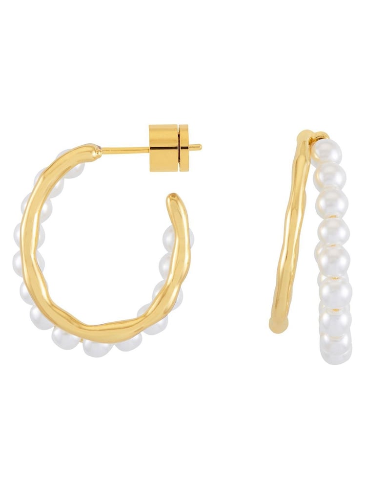 The Edit by Estella Bartlett Gold Tone Pearl and Molten Metal Double Illusion Hoop Earrings - Image 1 of 3