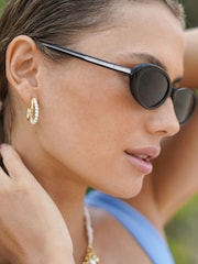 The Edit by Estella Bartlett Gold Tone Pearl and Molten Metal Double Illusion Hoop Earrings - Image 2 of 3