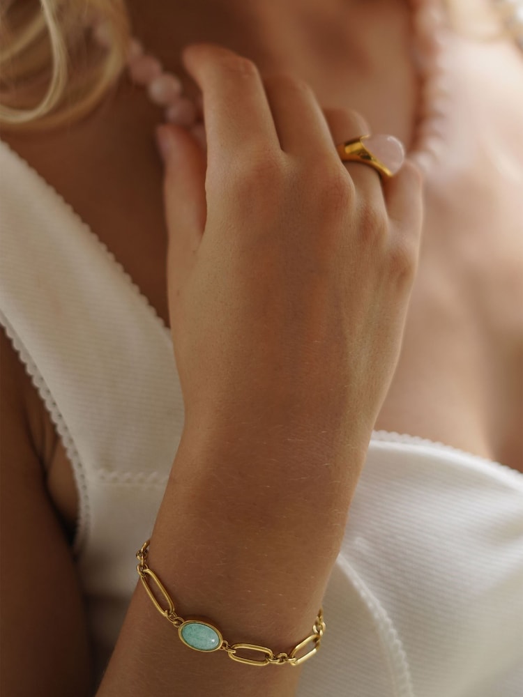 The Edit by Estella Bartlett Gold Tone Oval Aventurine Chain Link Bracelet - Image 2 of 3