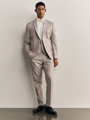Neutral Slim Fit Satin Shawl Lapel Jacquared Tuxedo Suit Jacket - Image 2 of 11