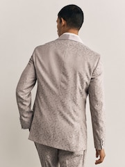 Neutral Slim Fit Satin Shawl Lapel Jacquared Tuxedo Suit Jacket - Image 3 of 11