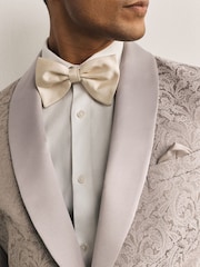 Neutral Slim Fit Satin Shawl Lapel Jacquared Tuxedo Suit Jacket - Image 5 of 11