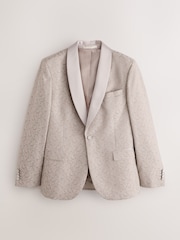 Neutral Slim Fit Satin Shawl Lapel Jacquared Tuxedo Suit Jacket - Image 6 of 11