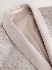 Neutral Slim Fit Satin Shawl Lapel Jacquared Tuxedo Suit Jacket - Image 7 of 11