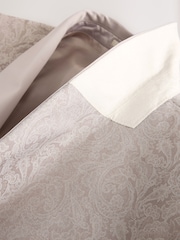 Neutral Slim Fit Satin Shawl Lapel Jacquared Tuxedo Suit Jacket - Image 8 of 11