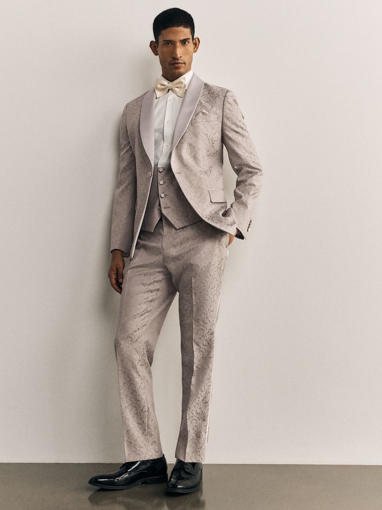 Neutral Slim Fit Jacquared Tuxedo Suit Trousers - Image 1 of 10