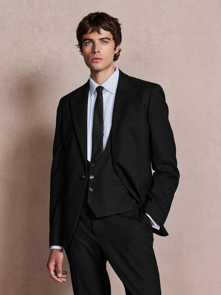 Black Slim Fit Textured Gold Detailing Suit Jacket - Image 1 of 6