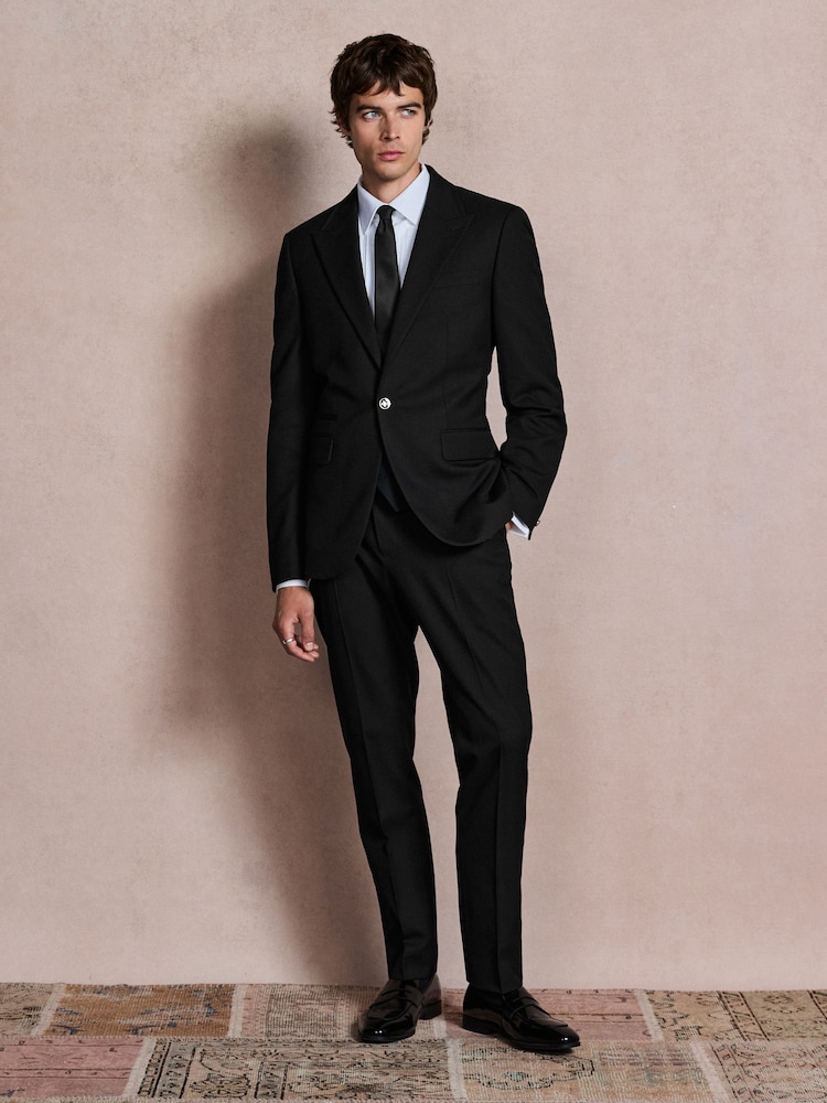 Black Slim Fit Textured Gold Detailing Suit Jacket - Image 2 of 6