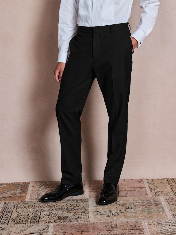 Black Slim Fit Textured Side Insert Suit Trousers - Image 1 of 5