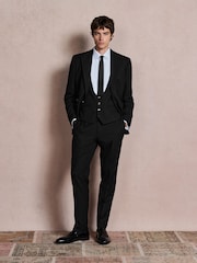 Black Slim Fit Textured Side Insert Suit Trousers - Image 2 of 5