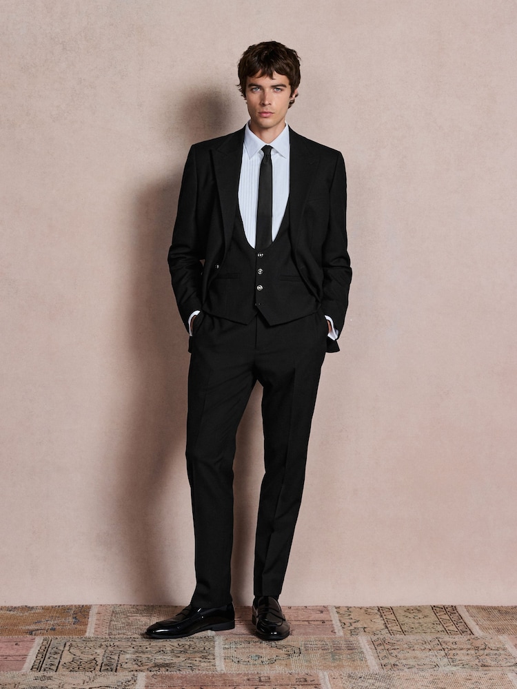 Black Slim Fit Textured Side Insert Suit Trousers - Image 2 of 5