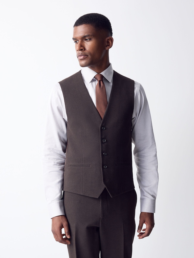 Brown Tailored Fit Flannel Suit Waistcoat - Image 1 of 6 Brown Tailored Fit Flannel Suit Waistcoat - Image 1 of 6