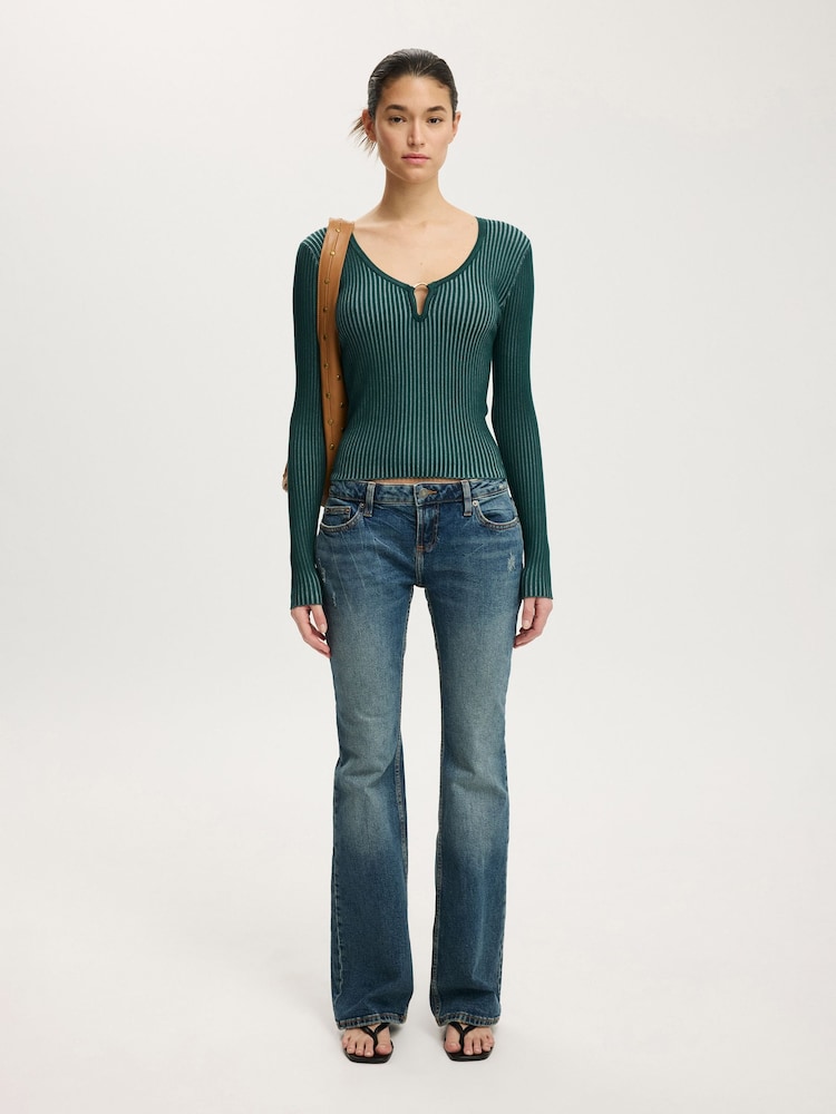 Cotton On Green Two Tone Rib Keyhole Knit Top - Image 5 of 5 Cotton On Green Two Tone Rib Keyhole Knit Top - Image 5 of 5
