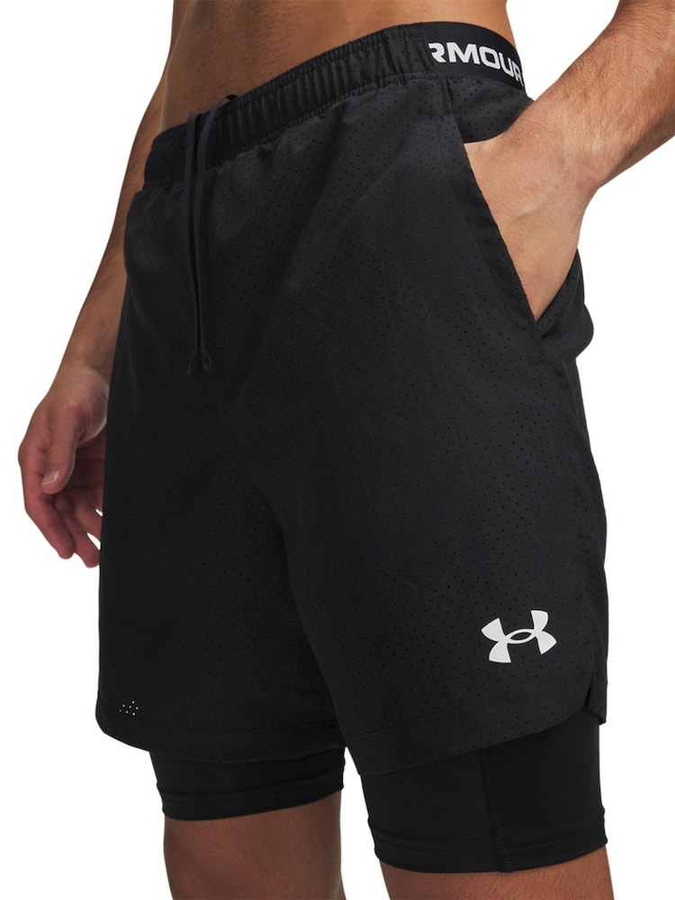 Under Armour Black Vanish Woven 2.0 2 in 1 Shorts - Image 1 of 4 Under Armour Black Vanish Woven 2.0 2 in 1 Shorts - Image 1 of 4
