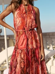 Lipsy Pink Snake Print Petite Halter Marble Detail Maxi Dress - Image 3 of 4