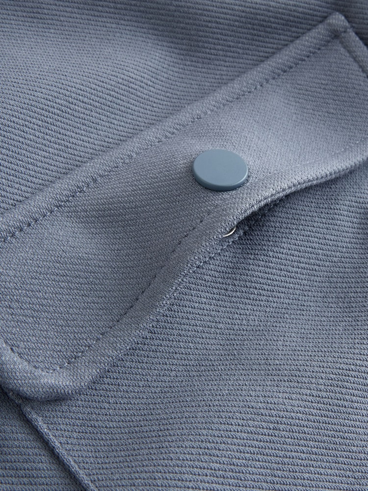 Mid-Blue Jersey Twill Popper Shacket - Image 9 of 9 Mid-Blue Jersey Twill Popper Shacket - Image 9 of 9