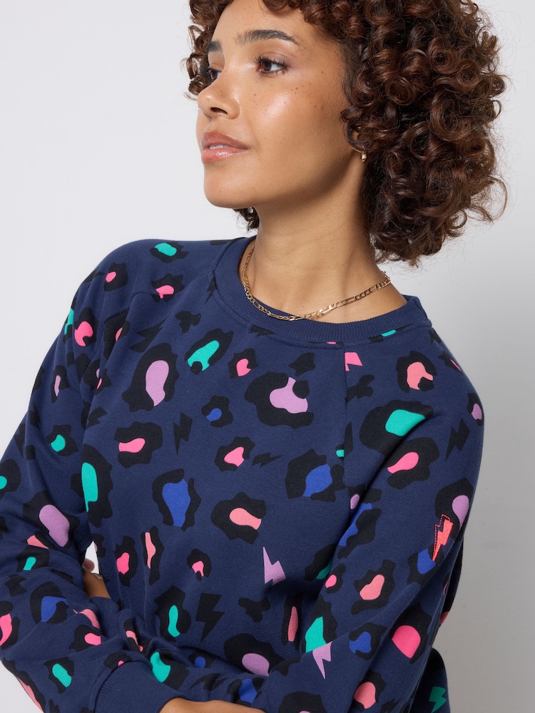 SCAMP & DUDE Blue Oversized Snow Leopard Sweatshirt - Image 4 of 4 SCAMP & DUDE Blue Oversized Snow Leopard Sweatshirt - Image 4 of 4