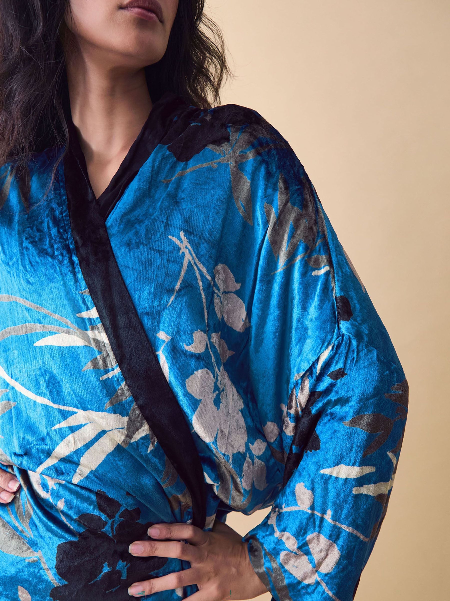Buy Monsoon Blue Clemence Lian Floral Velvet Kimono from the Next