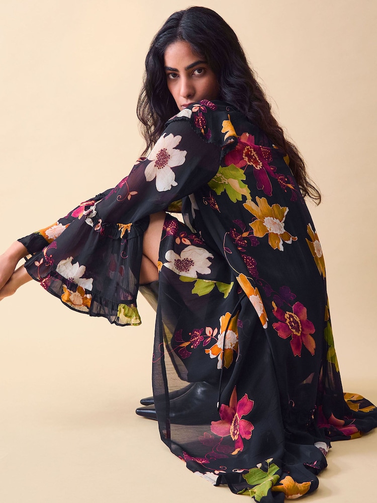 Monsoon Black Clemence Camille Floral Georgette Midi Dress - Image 4 of 4 Monsoon Black Clemence Camille Floral Georgette Midi Dress - Image 4 of 4