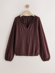 Wine Long Sleeve Notch Neck Top - Image 1 of 3