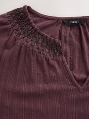 Wine Long Sleeve Notch Neck Top - Image 3 of 3