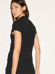 Black Short Sleeved Keyhole Tie Neck Top - Image 3 of 7