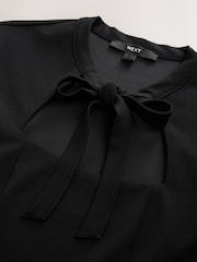 Black Short Sleeved Keyhole Tie Neck Top - Image 6 of 7