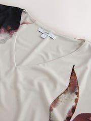 Ecru/Port Floral Short Sleeved V-Neck Top - Image 8 of 8