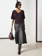 Wine Short Sleeved V-Neck Top - Image 2 of 8