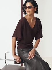 Wine Short Sleeved V-Neck Top - Image 3 of 8