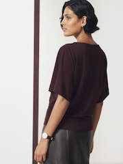 Wine Short Sleeved V-Neck Top - Image 4 of 8