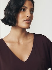 Wine Short Sleeved V-Neck Top - Image 5 of 8