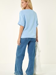 Roman Blue Floral Knitted Top - Image 3 of 5