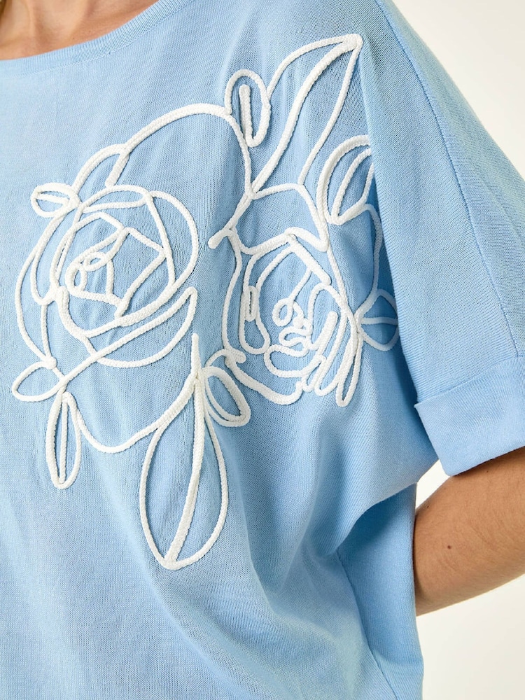 Roman Blue Floral Knitted Top - Image 5 of 5 Roman Blue Floral Knitted Top - Image 5 of 5