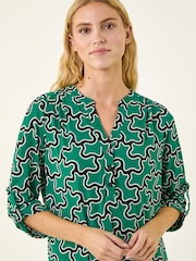 Roman Green Abstract Print Stretch Shirt - Image 4 of 5