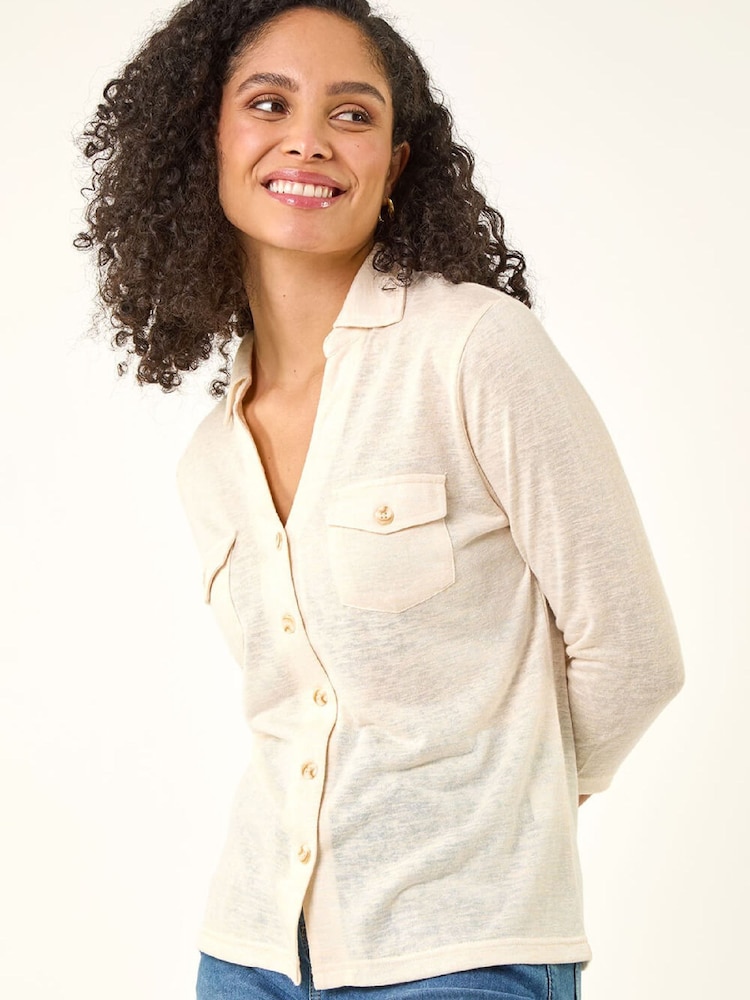 Roman White Pocket Front Stretch Blouse - Image 1 of 5