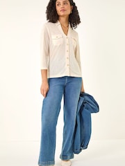 Roman White Pocket Front Stretch Blouse - Image 4 of 5
