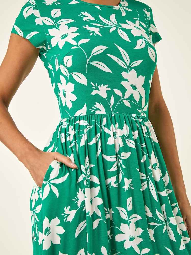 Roman Green Floral Print Pocket Midi Dress - Image 2 of 5