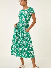 Roman Green Floral Print Pocket Midi Dress - Image 4 of 5