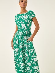 Roman Green Floral Print Pocket Midi Dress - Image 5 of 5